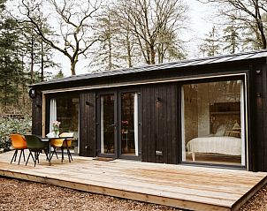 Holiday home in Nunspeet, Veluwe, Gelderland with wooden terrace and modern interior, surrounded by peaceful nature and forests.
