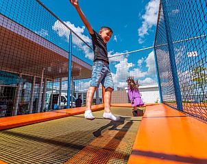 Kinderen springen op trampoline bij Vakantiehuis Villa 10, Nunspeet, Veluwe.