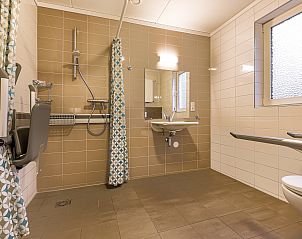 Badkamer met dakraam in Landgoed 't Loo 6-persoons bungalow, Oldebroek, Veluwe voor natuurlijk licht.