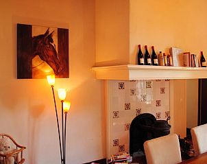 Gezellige zithoek met open haard in Huisje in Heerde, Veluwe, perfect voor ontspanning in Gelderland.