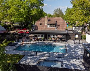 Buitenzwembad bij vakantiehuisje in Lieren, Veluwe, omgeven door groen en ontspanning.