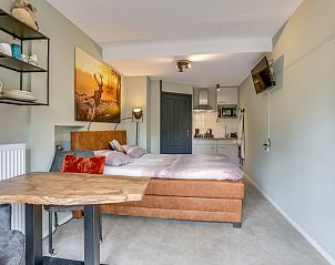 Gezellige binnenruimte van studio REE, bed and breakfast in Wekerom, Veluwe met kitchenette en comfortabele zithoek.
