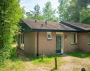 Eetruimte van Coldenhove 4-persoons bungalow 4B in Eerbeek, Veluwe, met uitzicht op het bos en een moderne keuken.