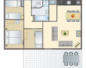 Plattegrond van Rabbit Hill 6-persoons kinderbungalow in Nieuw Milligen, Veluwe.