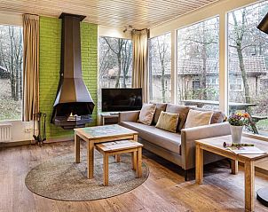 Moderne keuken in Rabbit Hill 4-persoons kinderbungalow, Nieuw Milligen, Veluwe, Gelderland, met uitzicht op het bosrijke landschap.