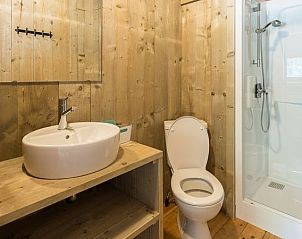 Badkamer in Rabbit Hill safaritent, Nieuw Milligen, Veluwe, met moderne douche en wastafel.