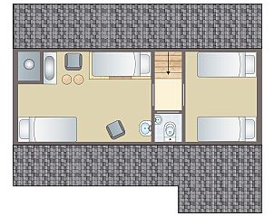 Bovenverdieping van Rabbit Hill kinderbungalow in Gelderland. Ruime slaapkamers met badkamer, ideaal voor families.