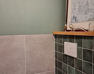 Toilet met decoratieve elementen in Huisje in Klarenbeek, vakantieaccommodatie op de Veluwe.