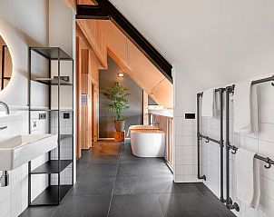 Luxe badkamer met vrijstaand bad in Huisje in Veessen, Veluwe, ideaal voor ontspanning in Gelderland.