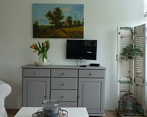 Interieur van Vakantiehuis in Ter Apel, met rustieke decoratie en flatscreen-tv.
