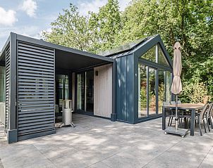 Terras van de Vrijstaande woning in Sellingen, vakantiehuis in Zuidoost Groningen met moderne buitenruimte.