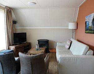 Gezellige woonkamer in Vakantiehuis Ruiten AA comfort, Vlagtwedde, Groningen, met comfortabele banken en open haard.