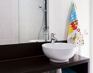 Moderne badkamer in Vakantiehuis Ruiten AA comfort, Vlagtwedde, Groningen, met ruime douche en stijlvolle wastafel.