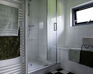 Moderne badkamer met douche in Vakantiehuis Vosseberghuis Prestige & Outdoor Spa, Vlagtwedde, Groningen.