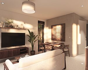 Gezellige binnenruimte van Chalet in Belfeld, Noord Limburg. Comfortabele woonkamer met moderne inrichting in Limburg.