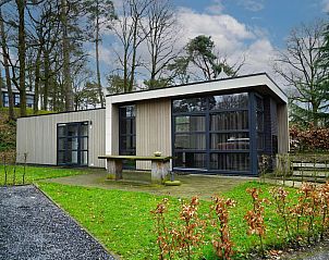 Cube Exclusif 4 vakantiehuis in Belfeld, Noord Limburg, omgeven door natuur met een uitnodigend terras en moderne architectuur.