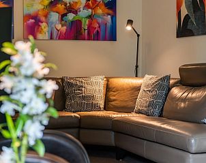 Comfortabele zithoek in Vakantiehuis in Beesel, Noord Limburg, met kleurrijke kunst.