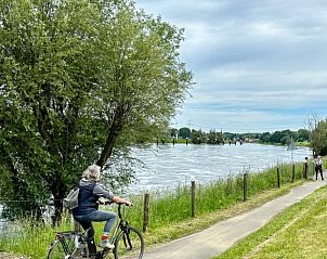 Fietsen langs de rivier in de buurt van Vakantiehuis in Beesel, Noord Limburg, met groen landschap.
