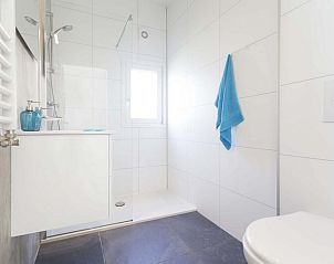 Moderne badkamer in Module 6 personen vakantiehuis Schin op Geul, Zuid Limburg met douche, wastafel en toilet.
