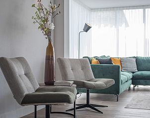 Stijlvolle woonkamer van Wellnessvilla 6B in Someren, De Peel, Noord Brabant, met comfortabele zitruimte en veel natuurlijk licht.