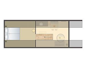 Gezellige binnenruimte van 4-persoonslodge 4B1 in Someren, met open keuken en comfortabele zithoek.
