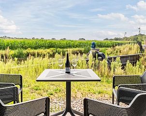 Terras van 4-persoonslodge 4B6 in Someren, De Peel, Noord Brabant met prachtig uitzicht op de natuur.