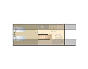 Plattegrond van zolderverdieping 4-persoonslodge 4B6, Someren, De Peel, Noord Brabant met slaapgedeelte.