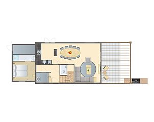 Auenansicht des 10-Bett-Bungalows 10L in Someren, De Peel, Nordbrabant, umgeben von Natur.