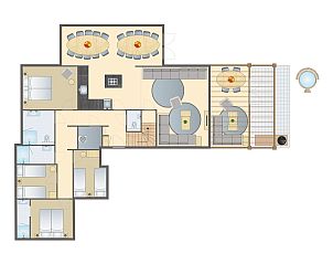 Buitenzicht van de 20-persoonsbungalow 20L in Someren, De Peel, Noord Brabant met ruime veranda.