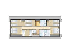 Moderne woonkamer in vakantiehuis 20-persoonsbungalow 20L, Someren, De Peel, Noord Brabant.