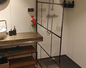 Stijlvolle badkamer met douche in Vakantiehuisje in Stevensbeek, Noord Brabant.