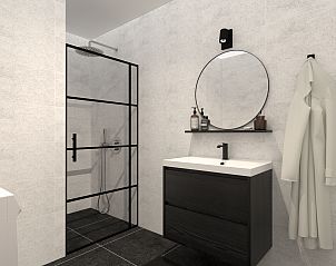 Elegante badkamer met inloopdouche in de recreatiewoning in Bakel, De Peel, Noord Brabant.