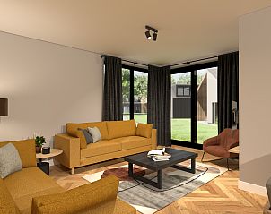 Gezellige zithoek in Recreatiewoning vakantiehuis in Bakel, De Peel, Noord Brabant met ruim uitzicht.