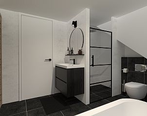 Moderne badkamer in Recreatiewoning vakantiehuis Bakel, De Peel, Noord Brabant met luxe afwerking.