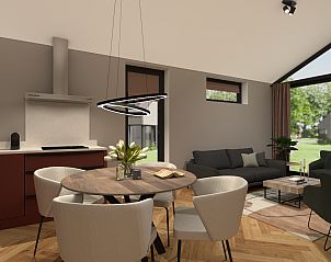 Gezellige woonkamer en keuken in Recreatiewoning, Bakel, De Peel, voor een ontspannen verblijf.