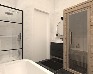 Luxe badkamer met sauna in Recreatiewoning, Bakel, Noord Brabant, voor ultieme ontspanning.