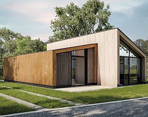 Hedendaags design van vakantiehuis Recreatiewoning, Bakel, Noord Brabant, in natuurlijke setting.