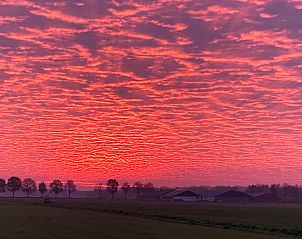 Adembenemende zonsondergang bij Huisje in De Rips, vakantiehuis in De Peel, Noord Brabant, met een prachtig uitzicht over de landelijke omgeving.