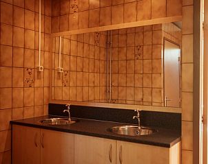 Dubbele wastafel in de badkamer van Vakantiehuisje in Bergeijk, Noord Brabant.