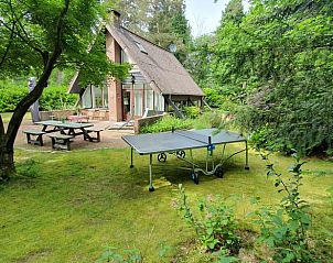 Buitenterras met tafeltennistafel bij Vakantiehuisje in Eersel, Kempen.