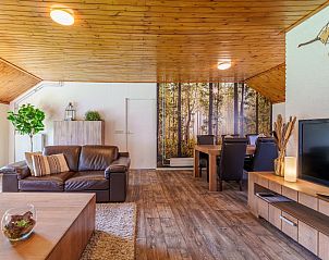 Woonkamer met houten plafond in Achter de Vijf Linden, vakantiehuis in Knegsel.