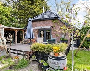Vakantiehuis in Schaijk, Noordoost Brabant met sfeervol terras en kleurrijke bloemen in de tuin.