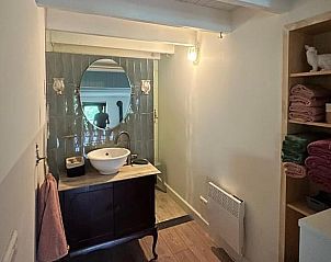 Stijlvolle badkamer met moderne voorzieningen in Vakantiehuisje in Escharen, Noord Brabant.