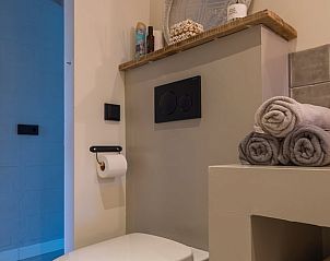 Toilet in Huisje in Beers, vakantiehuis in Beers NB, Noordoost Brabant, met moderne inrichting en zachte handdoeken.