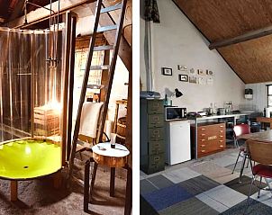 Badkamer en keuken in Vakantiehuisje in Huisseling, Noordoost Brabant, praktisch vakantiehuis met unieke douche en keuken.