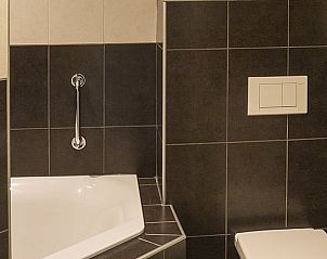 Moderne badkamer in Huisje in Vierlingsbeek, Noord Brabant, met luxe bad en eigentijdse afwerking.