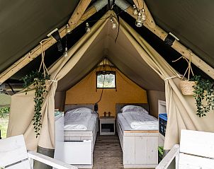 Duolodge 2 personen in Julianadorp, Noord-Holland, biedt een knusse glamping ervaring met comfortabele bedden en sfeervolle inrichting.
