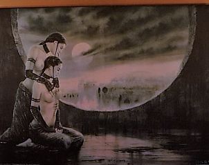 Kunstwerk in slaapkamer van Vakantiehuis in Julianadorp, Noordzeekust, Noord-Holland.