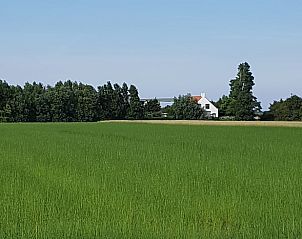 Uitzicht over groene velden vanuit Vakantiehuis in Julianadorp, Noordzeekust, Noord-Holland.