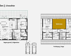 Plattegrond van Wellness Villa Lotje in Julianadorp, vakantiehuis aan de Noordzeekust.